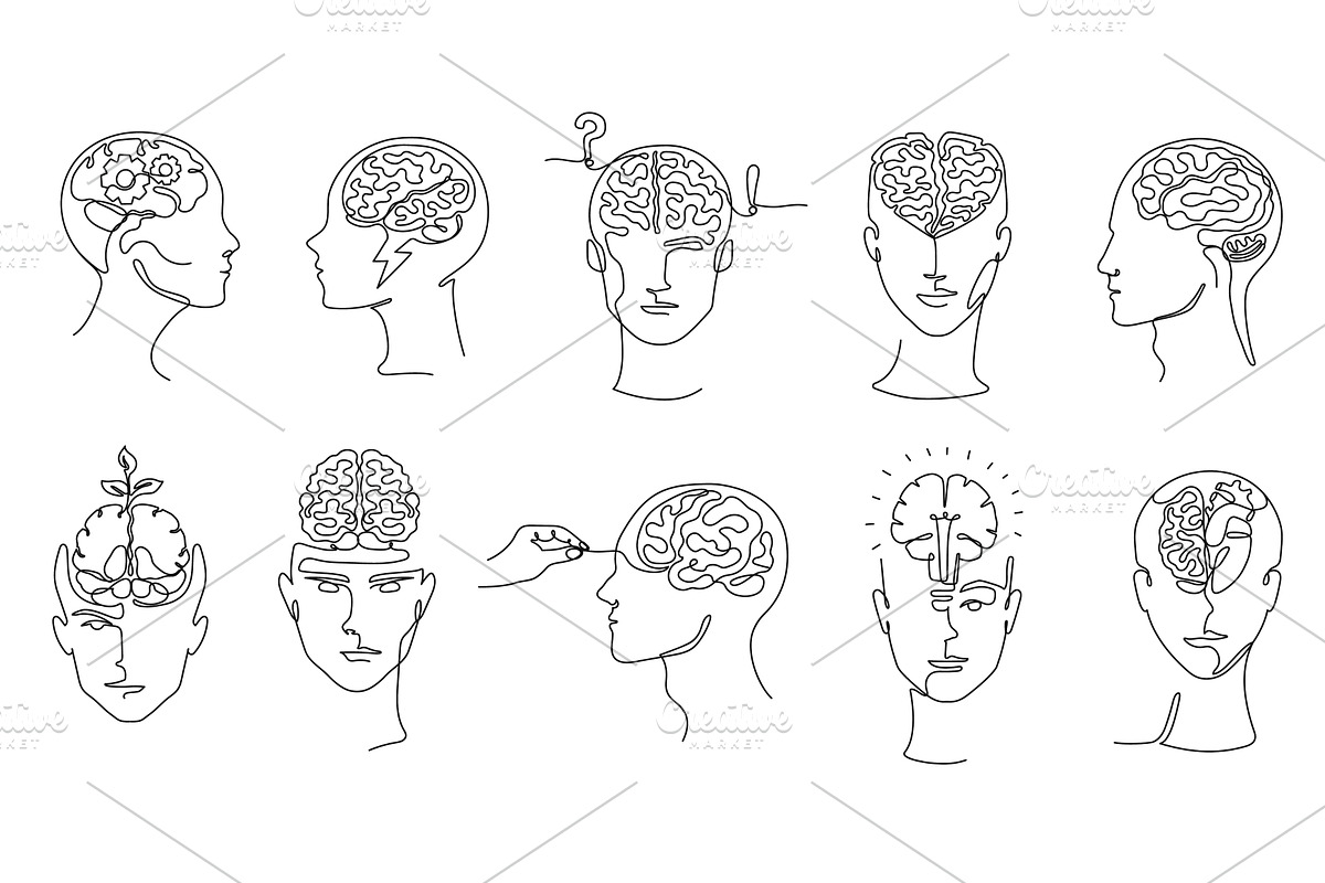 Continuous one line mind. Human head, an Education Illustration by winwin.art