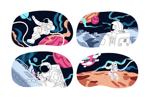 Astronauts exploring outer space set, a Person Illustration by PaperTrident