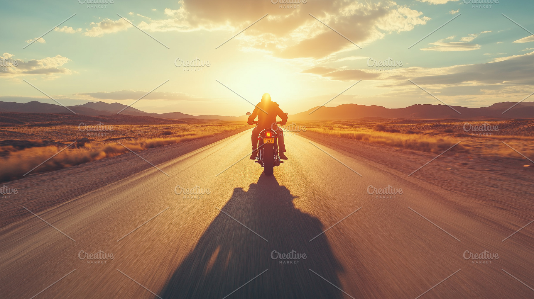 Motorcyclist rides into the glowing, a Transportation Photo by MistyDay