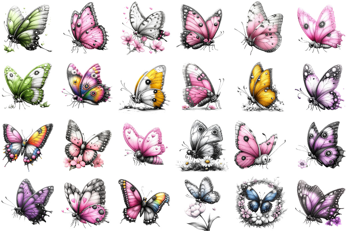 Whimsical Spring Butterfly Clipart, an Illustration by designcity5 (Photo 2 of 5)