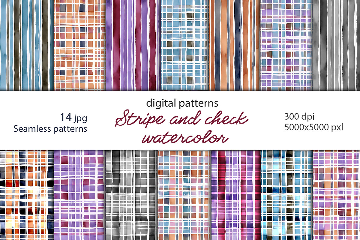 Patternsstripe and check watercolor, a Pattern Graphic by L- design studio (Photo 1 of 6)