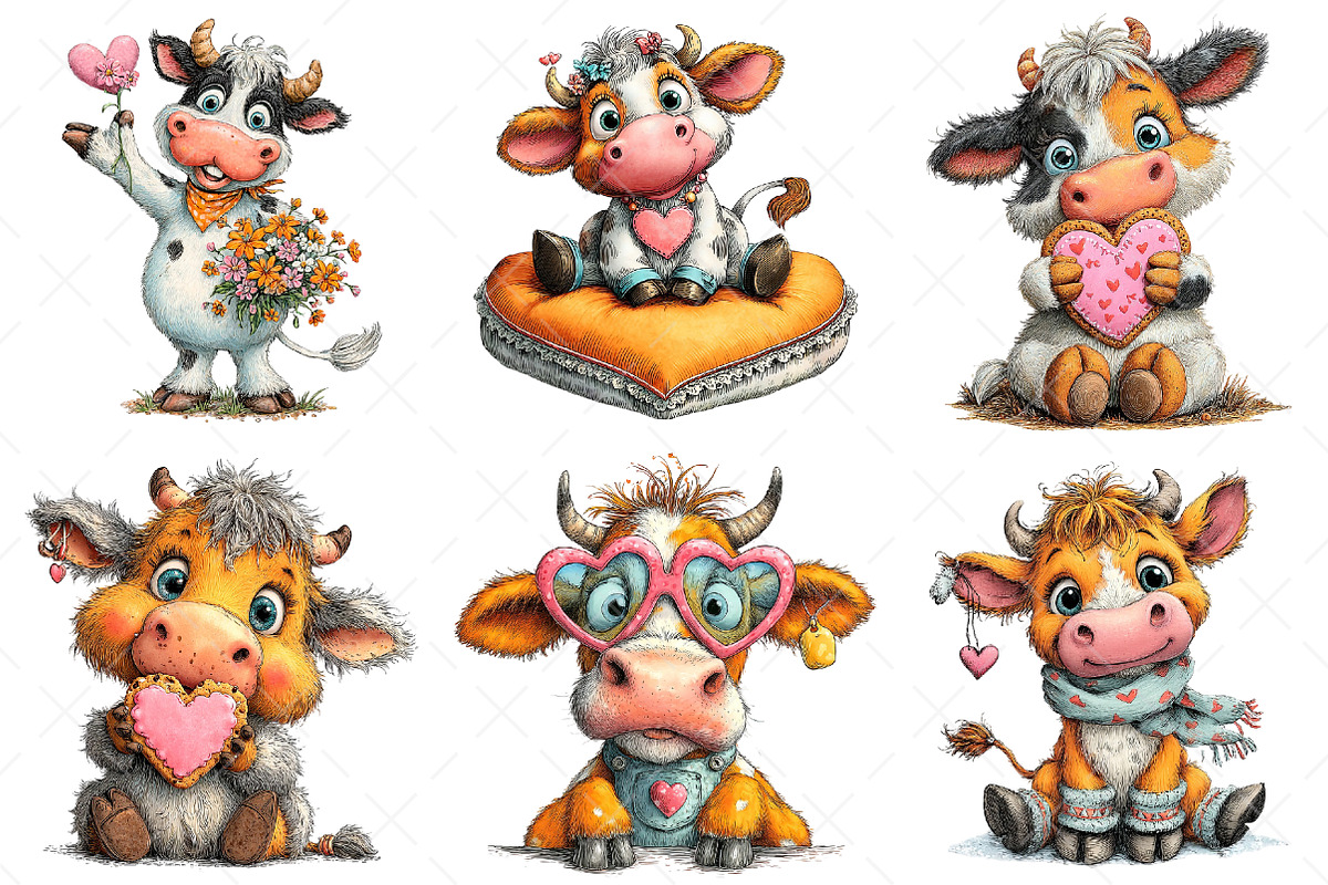 Quirky Valentine Funny Cow Clipart, an Illustration by Craft Nest (Photo 9 of 10)