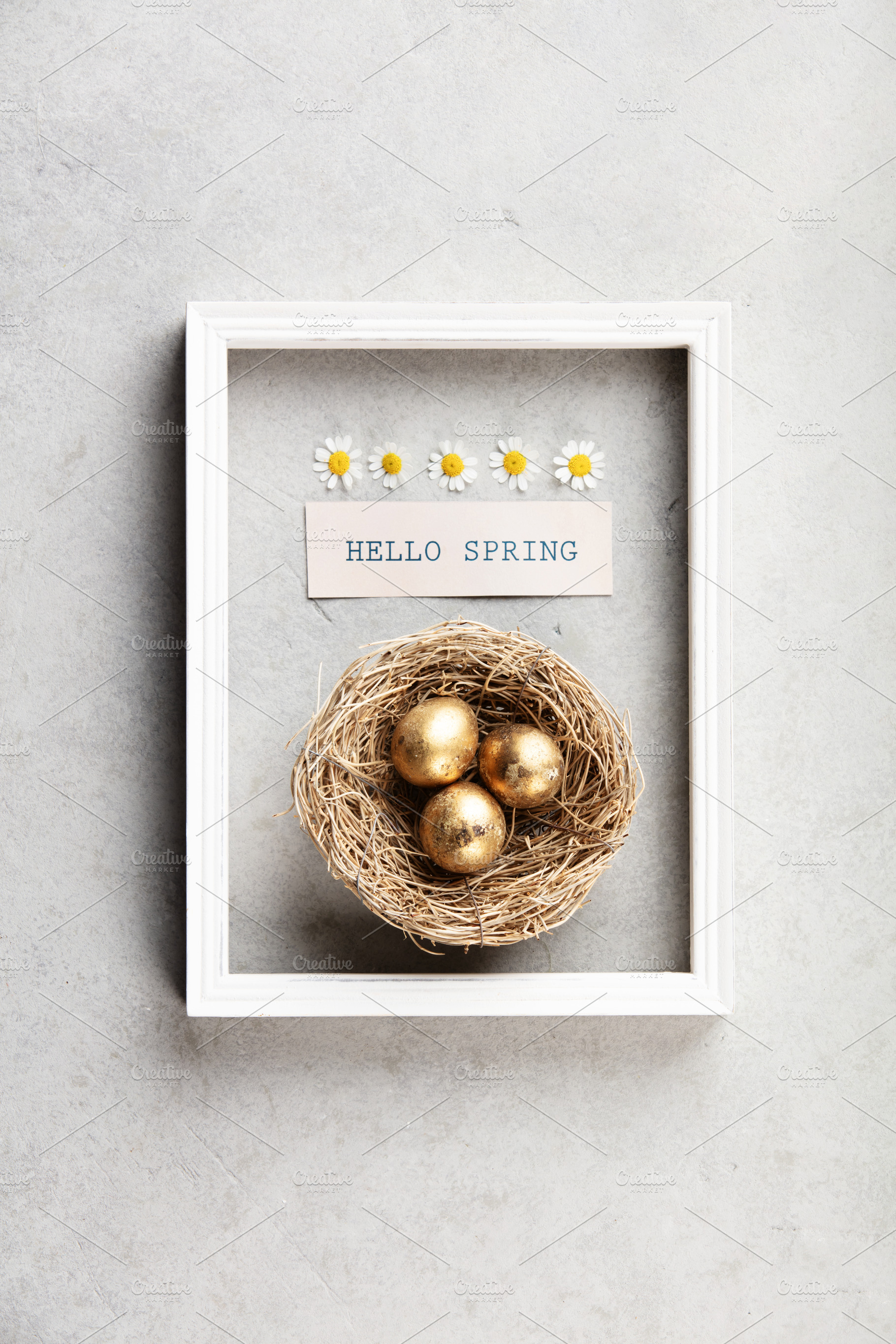 Minimal Easter flat lay with white frame, a Holiday Photo by Natalia Klenova's Shop