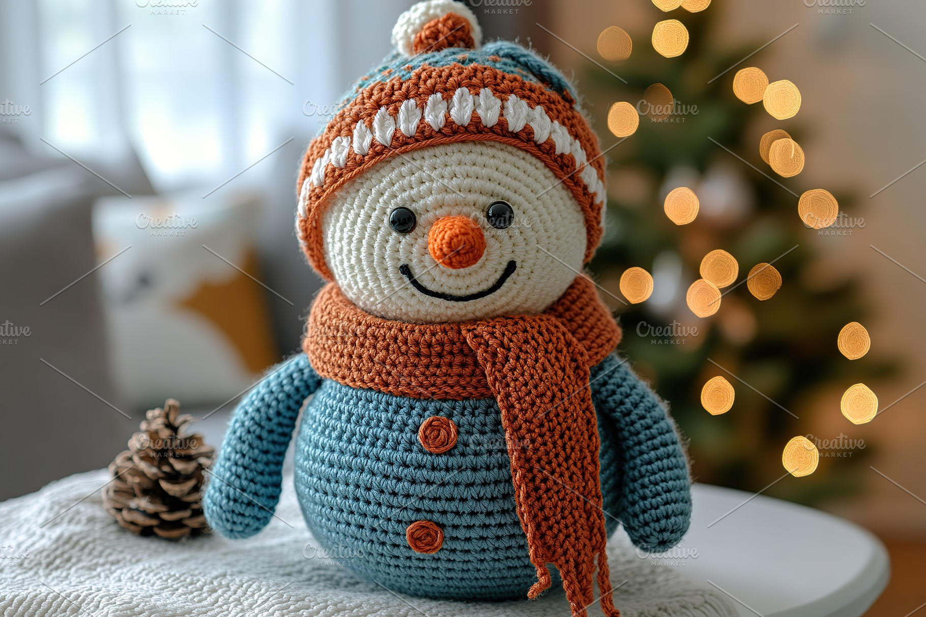 Knitted cute snowman toy. New Year 2025, a Holiday Photo by AlyaAnd