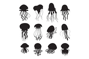 Jellyfish black silhouettes. Ocean, an Animal Illustration by LadadikArt