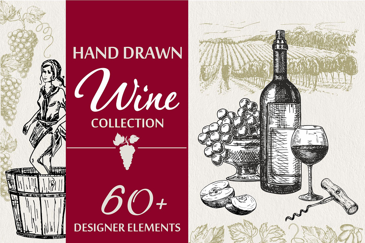 Wine & Grapes Illustations Set, a Food Illustration by Live line (Photo 1 of 9)