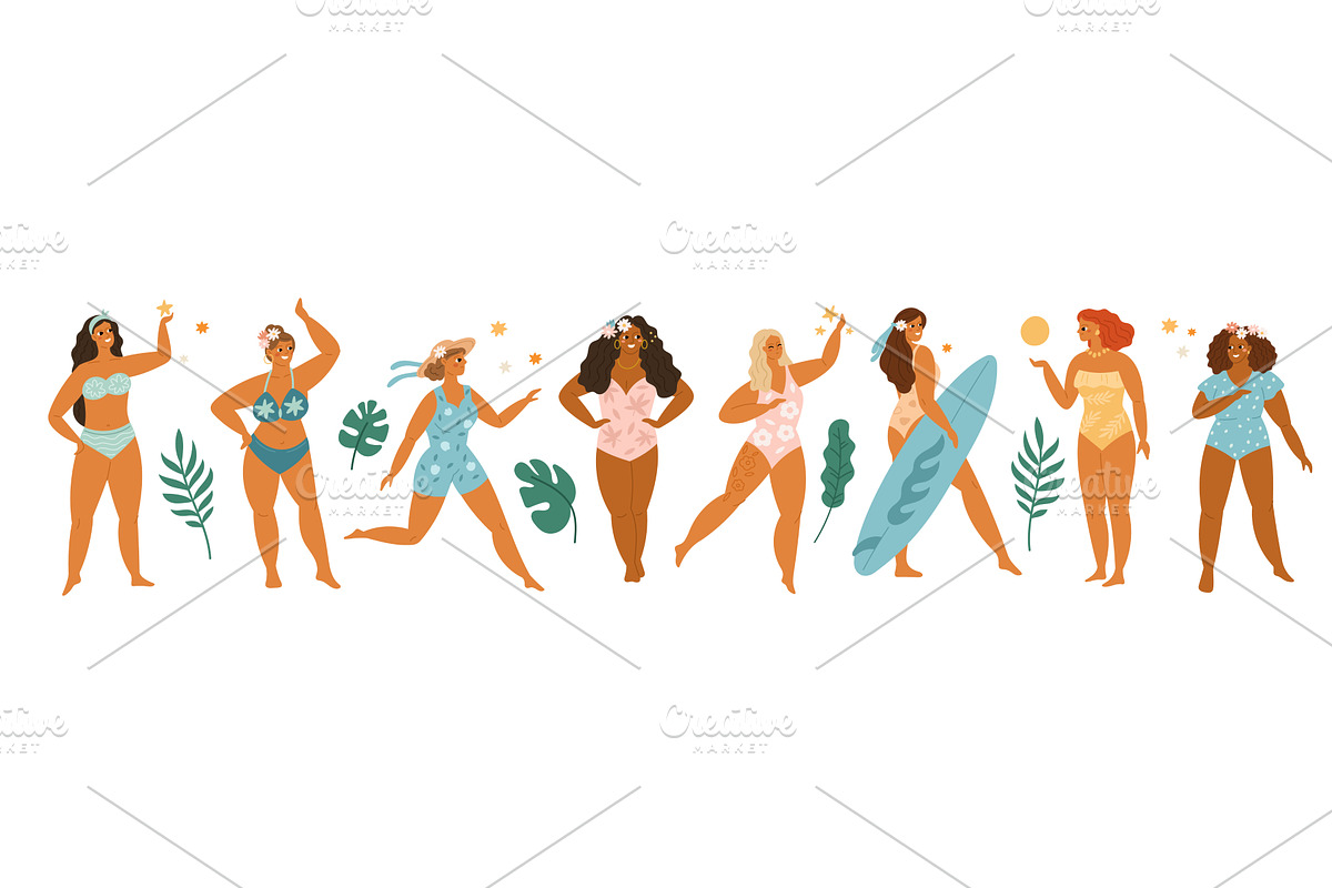 Beautiful body positive women in, a Person Illustration by YummyBuum