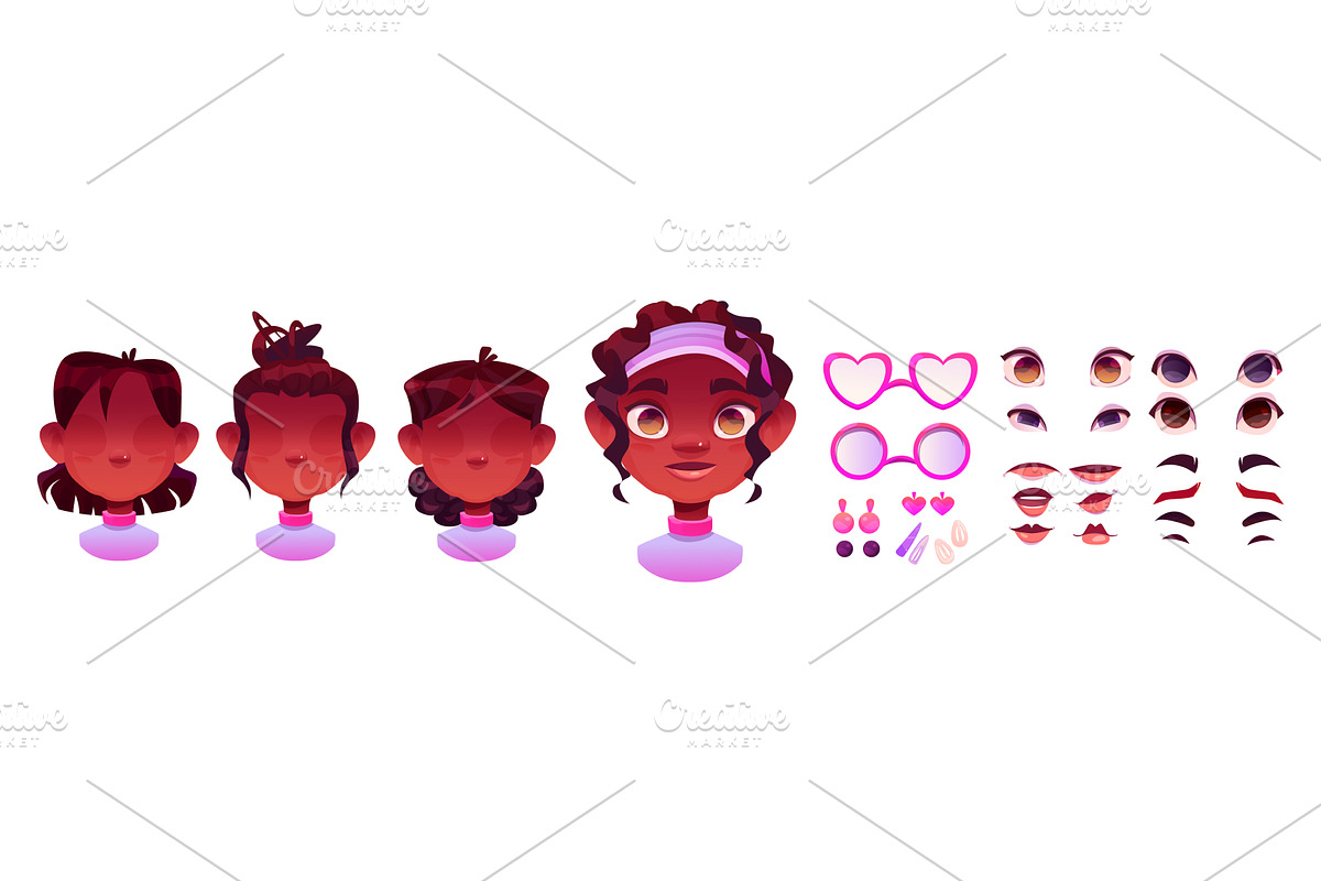 African girl face constructor set, a Person Illustration by art PVP - market