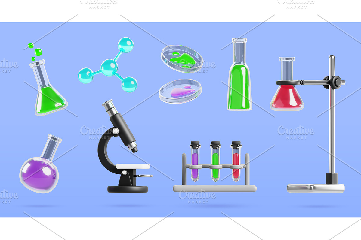 3d chemical lab microscope and, an Object Illustration by Marozhkastudio