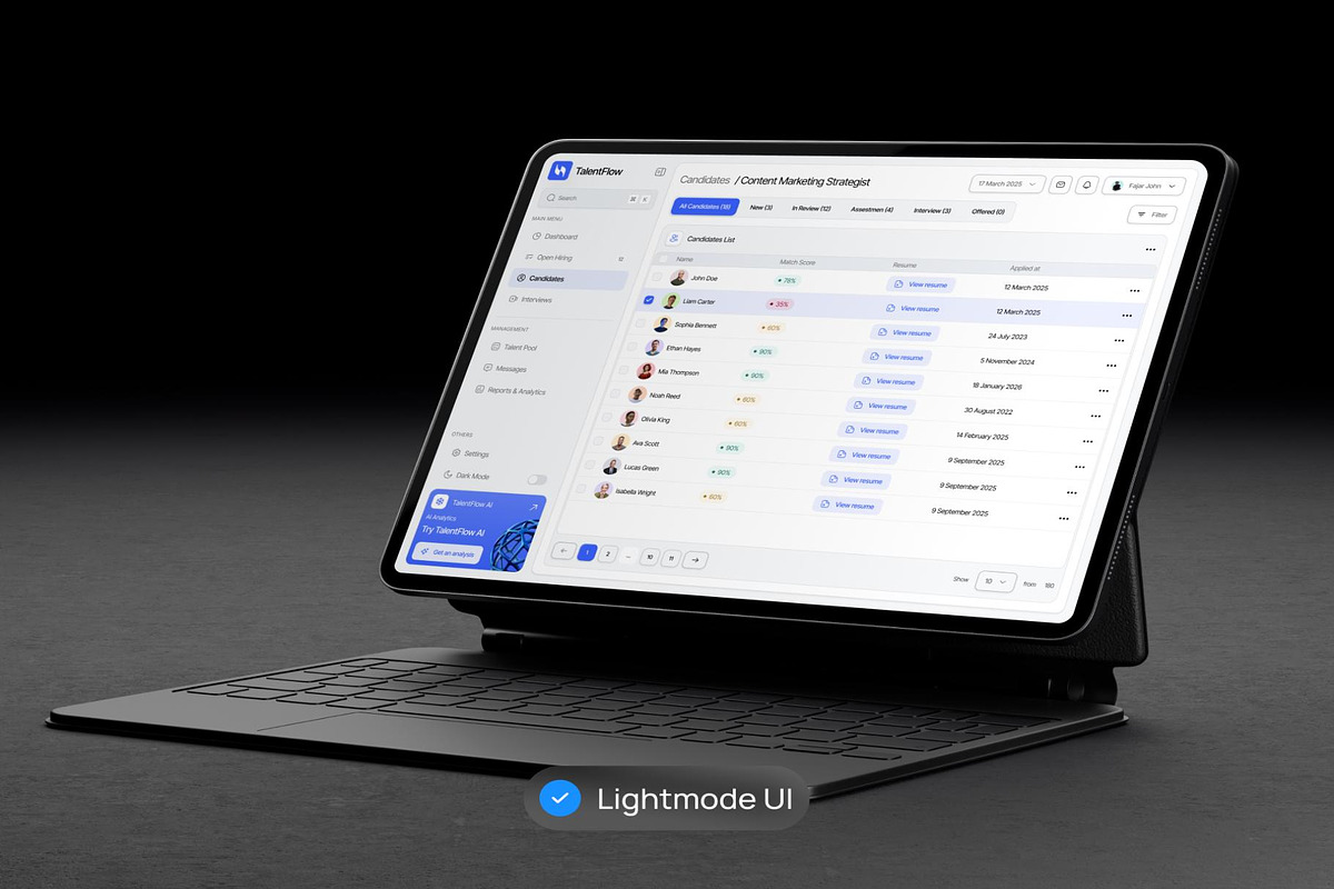 TalentFLow Hiring Talent Dashboard, an UI Kit Template by Creative Perspective (Photo 5 of 7)