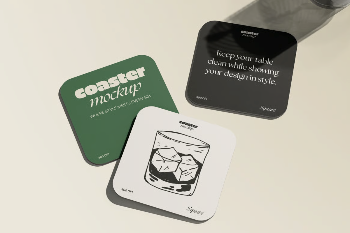 Drink Square Coaster Mockup, a Household Mockup by graphicsauce (Photo 4 of 4)