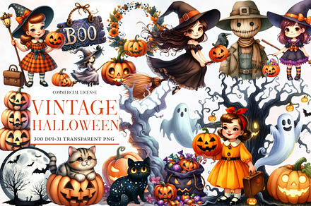 Vintage Halloween Clipart Bundle