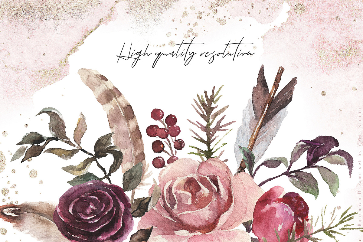 Watercolor Boho Floral Unicorn Set, a Decorative Illustration by Veris Studio (Photo 14 of 15)