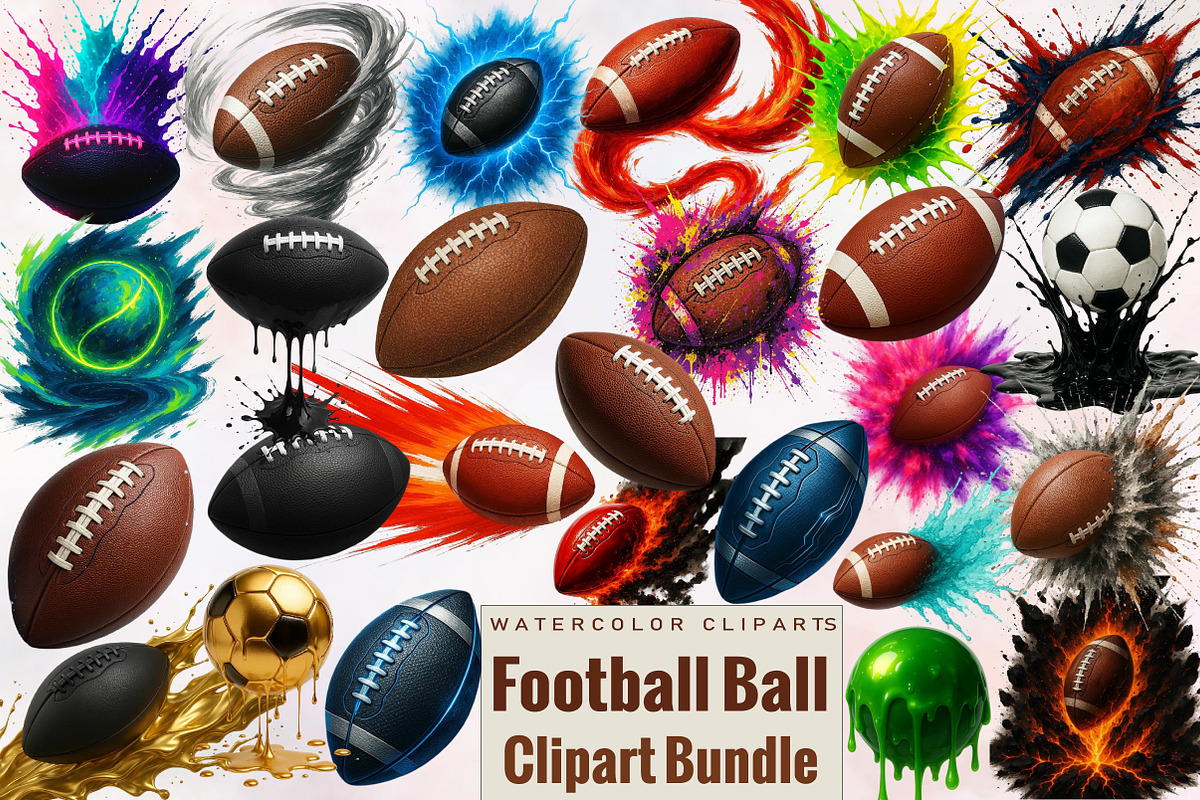 Splash American Football Ball Clipar, an Illustration by SVGArt (Photo 1 of 8)