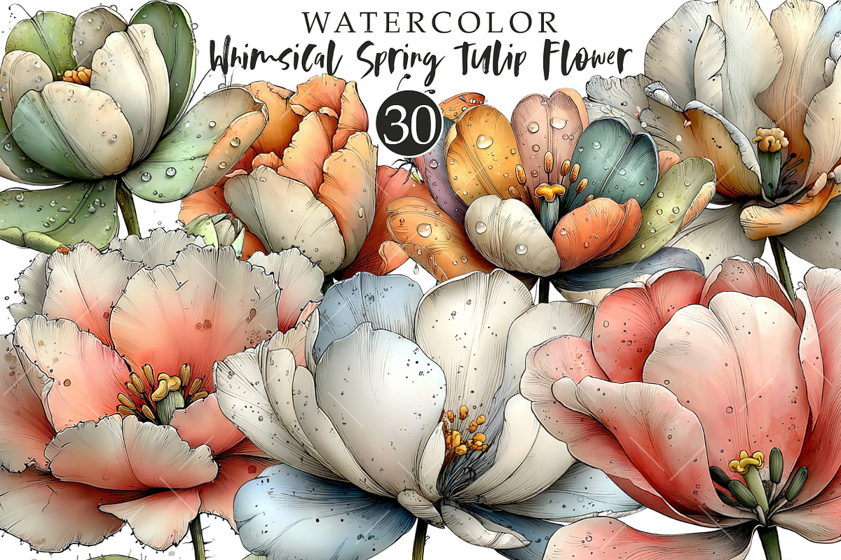 Whimsical Spring Tulip Flower Clipar, an Illustration by OK Design (Photo 1 of 5)