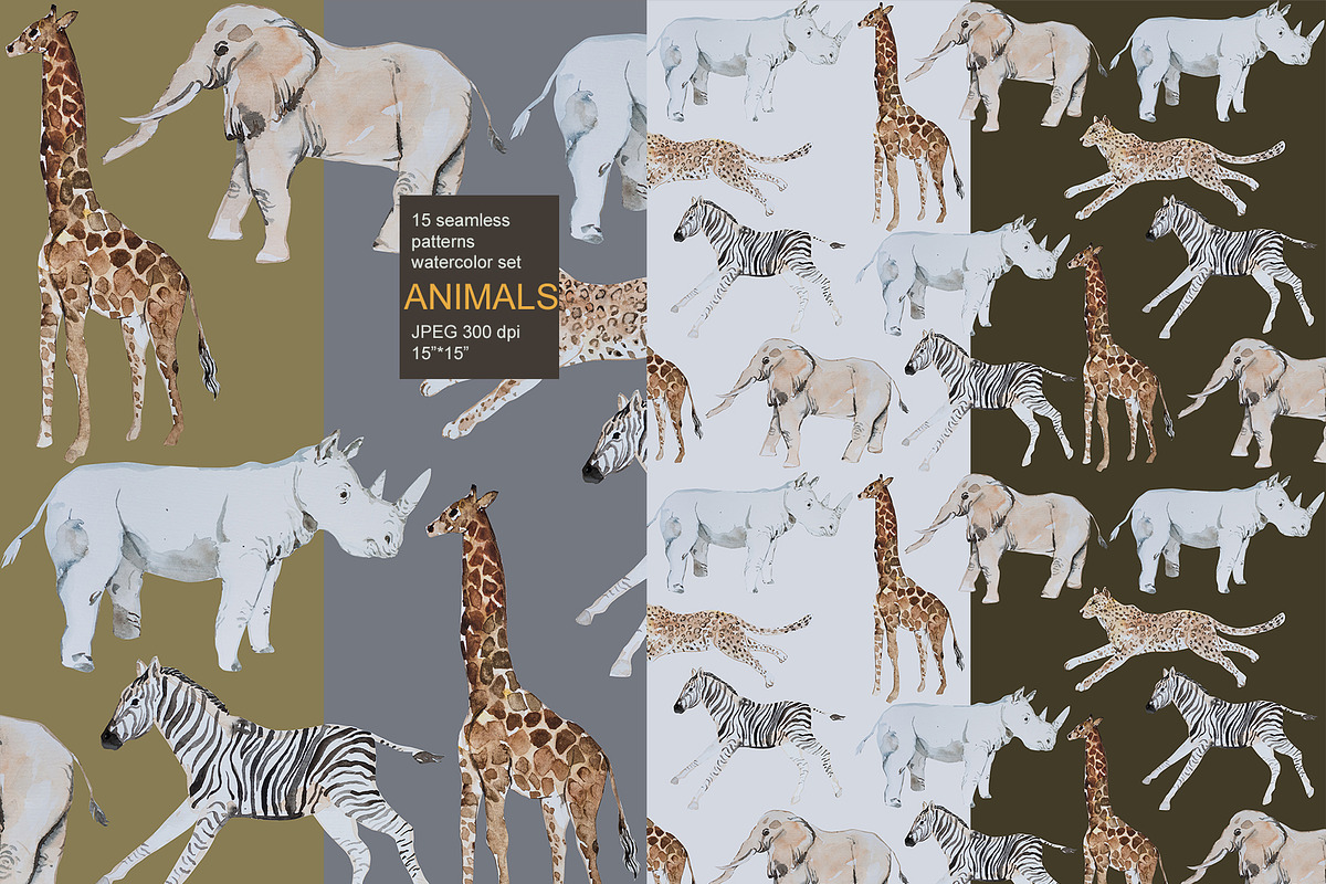 Animal watercolor seamless pack, a Pattern Graphic by PatternsBlooming (Photo 3 of 9)