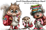 Back To School Animals Watercolor, a Seasonal Illustration by CreationArt (Thumbnail 1 of 5)