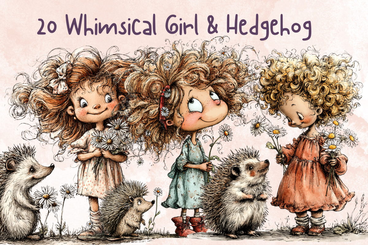 Whimsical Floral Girl & Hedgehog, an Animal Illustration by GiraffeCreative (Photo 1 of 20)