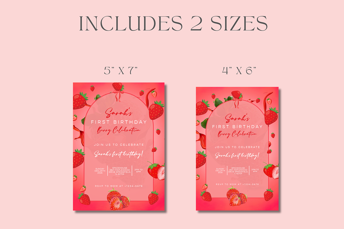 Strawberry First Birthday Invitation, an Invitation Template by InvitingStorys (Photo 7 of 10)