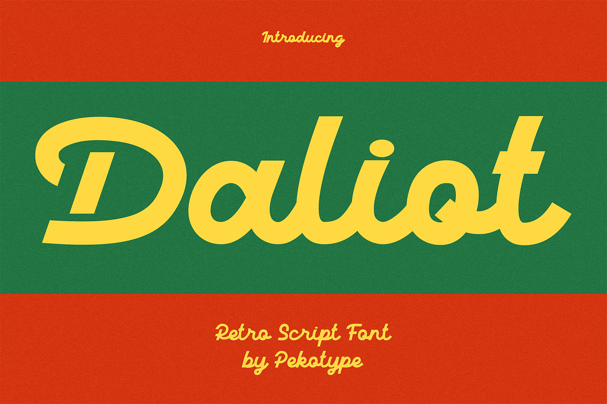 Daliot - Retro Script Display Font, a Script Font by Pekotype (Photo 1 of 14)