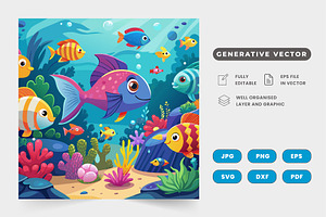 A vibrant underwater world with cute, a Graphic by SaroStock