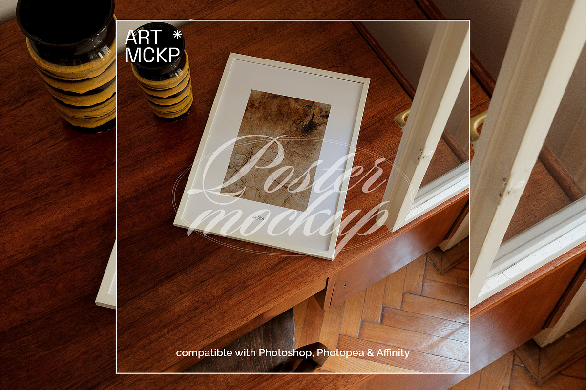 Art frame on a table interior mockup, a Merchandise Mockup by MCKP*ME (Photo 2 of 3)