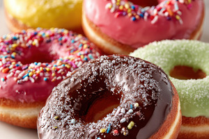 Sweet donuts with cream and sprinkles, a Food & Drink Photo by AlyaAnd