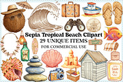 Sepia Tropical Beach Clipart, an Illustration by Craft Nest (Thumbnail 1 of 5)