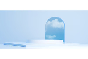 Display platform with clouds on blue, an Illustration by art PVP - market