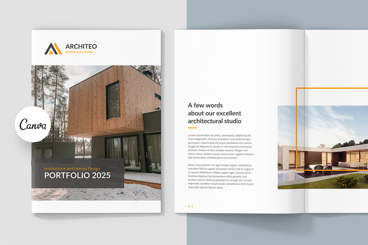 Architeo Portfolio A5 Canva Template, a Brochure Template by artbart (Photo 1 of 6)