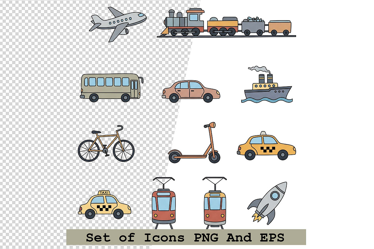 Set of  transport icons Vector, an Icon by one-touch