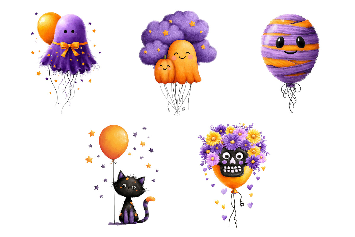 Whimsical Halloween Balloon Clipart, a Seasonal Illustration by Creative Art (Photo 7 of 7)