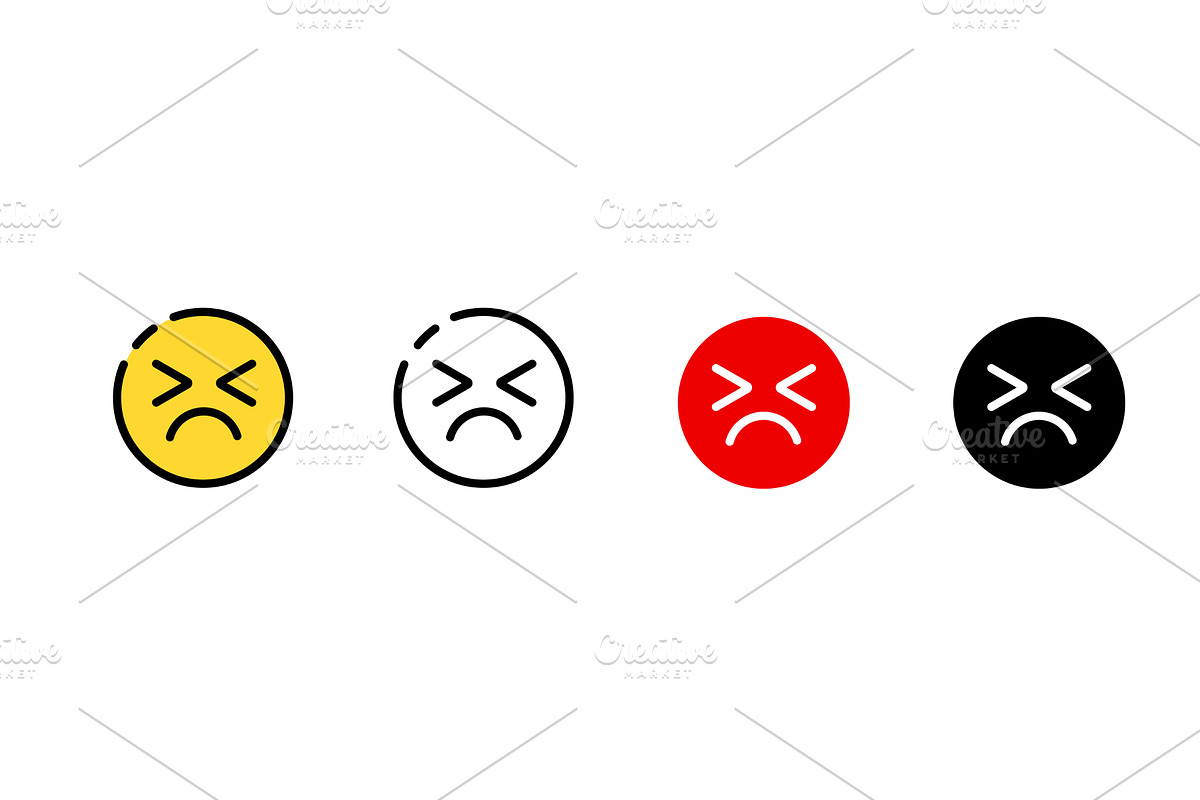 Icon set of angry faces in various, an Object Illustration by skripnikbb