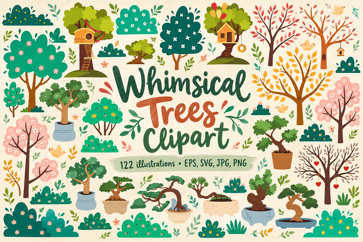 Whimsical Trees Clipart, a Decorative Illustration by Anna Studio (Photo 1 of 12)