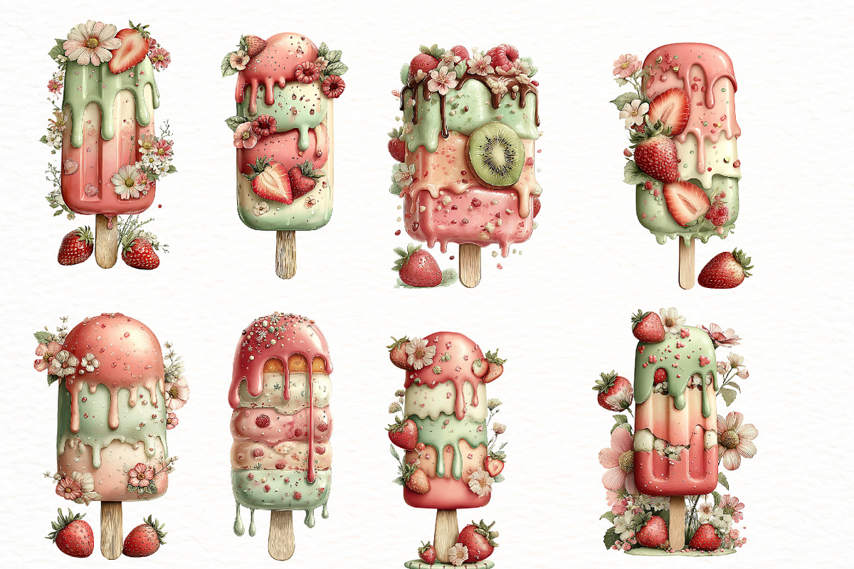 Whimsical summer ice cream clipart, an Illustration by Designworld (Photo 5 of 5)