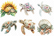 Watercolor Floral Sea Turtles, an Illustration by Watercolor design (Thumbnail 3 of 11)