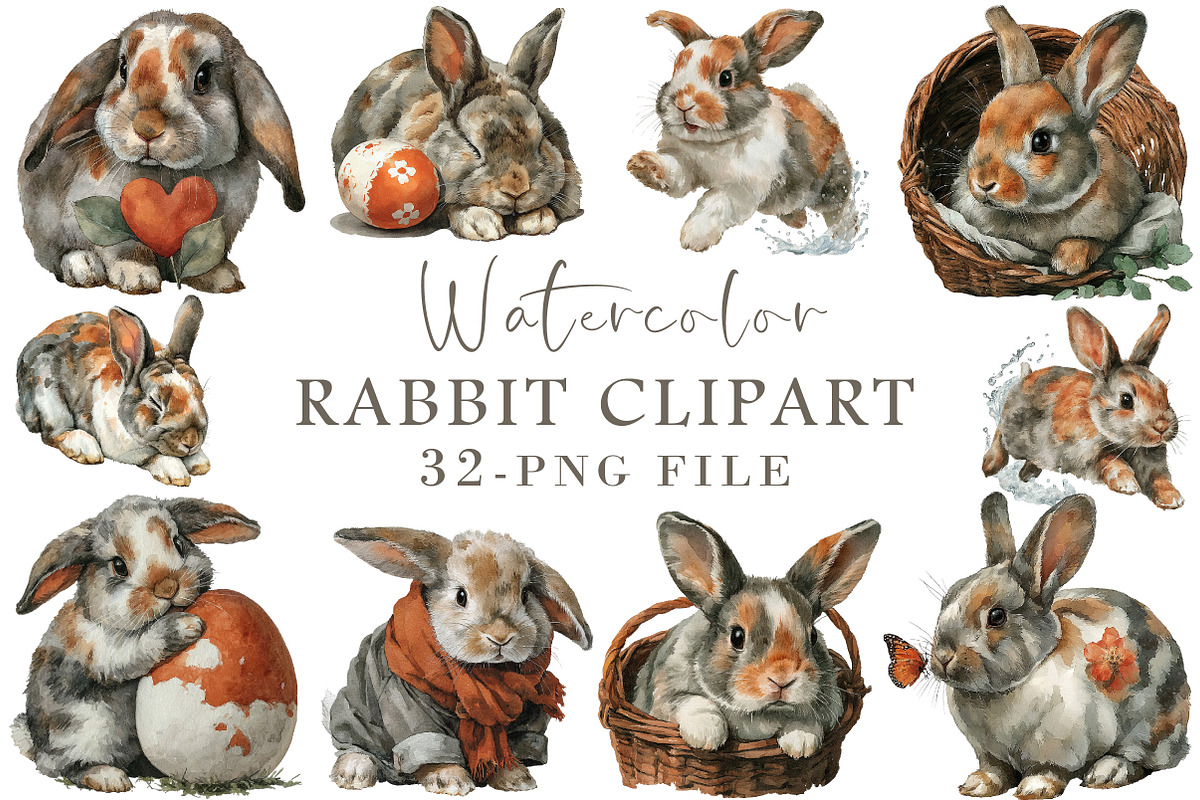 Watercolor Rabbit Clipart, an Illustration by Libby Wishes (Photo 1 of 4)