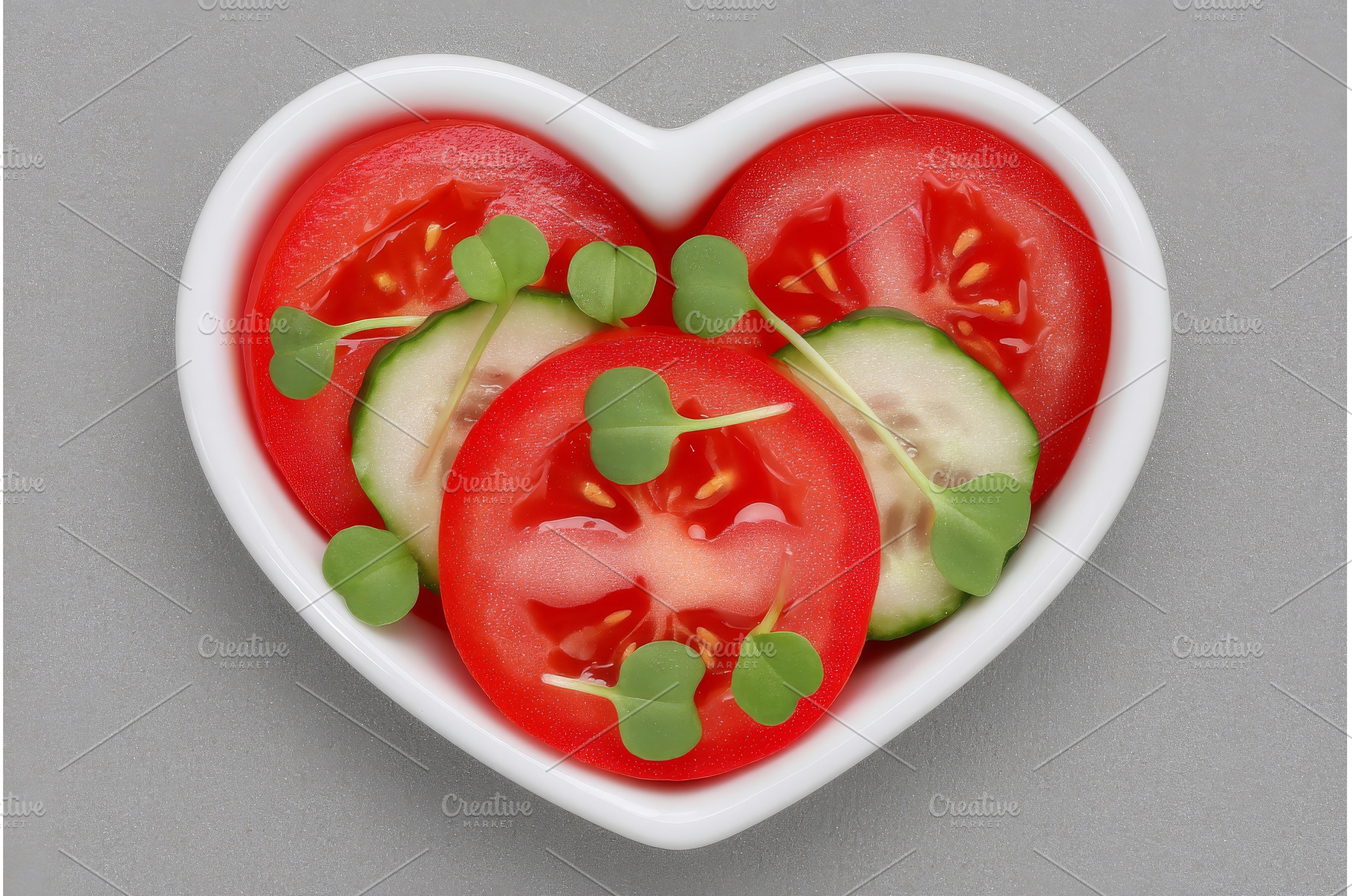 A heart-shaped plate of fresh salad, a Food & Drink Photo by ZinetroN