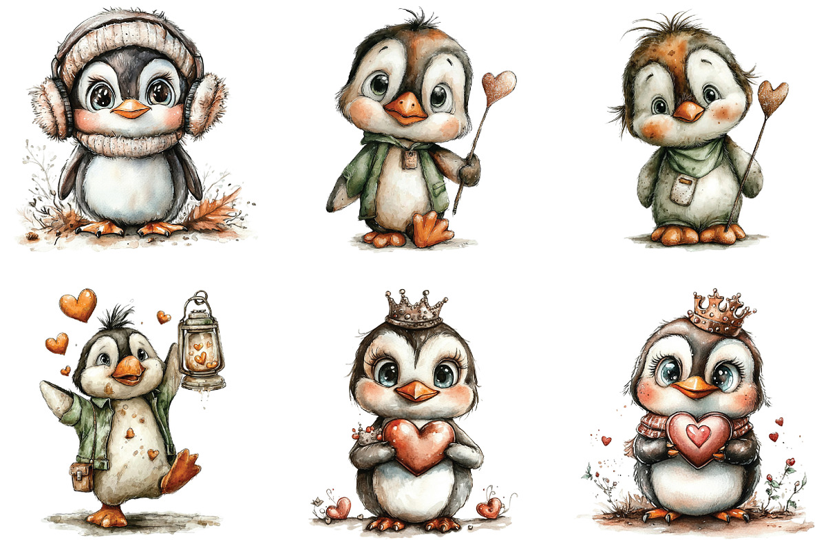 Cute Penguins Valentine Clipart, an Illustration by CraftArtStudio (Photo 2 of 6)