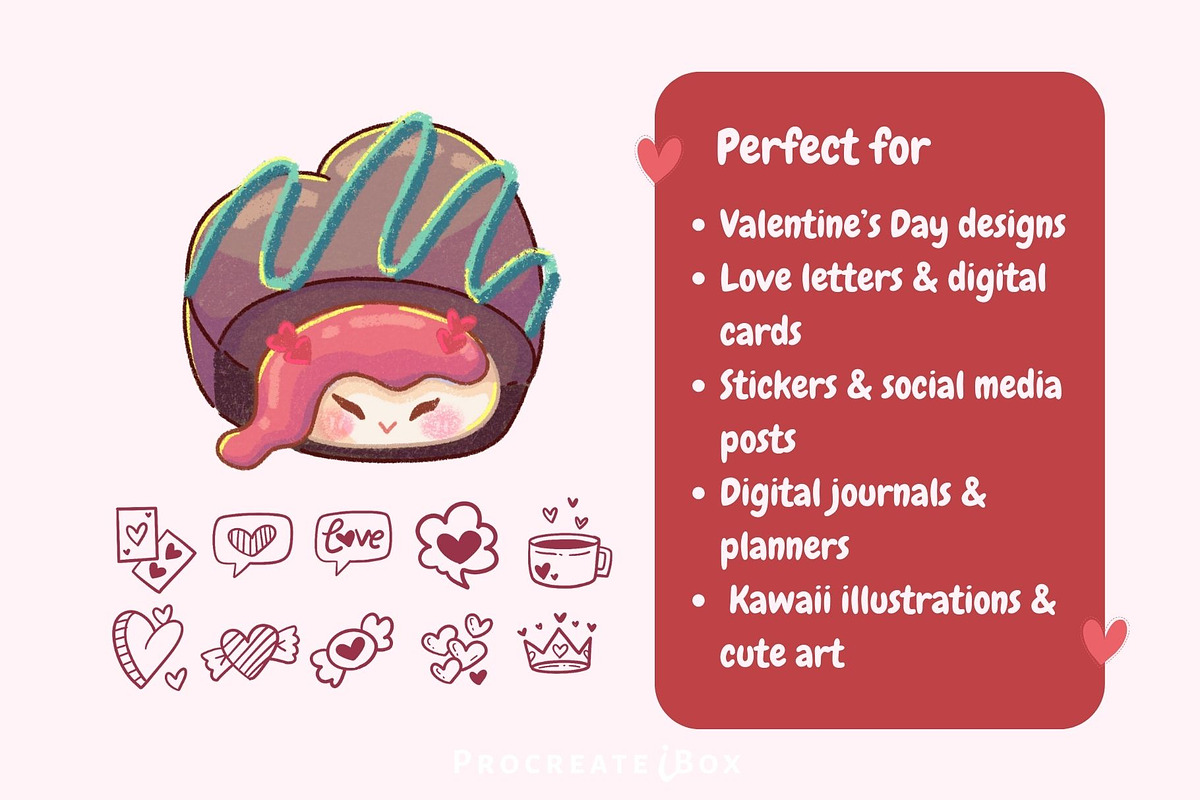 250 Procreate Valentines Stamps, a Brush Add-On by ProcreateiBox (Photo 4 of 9)
