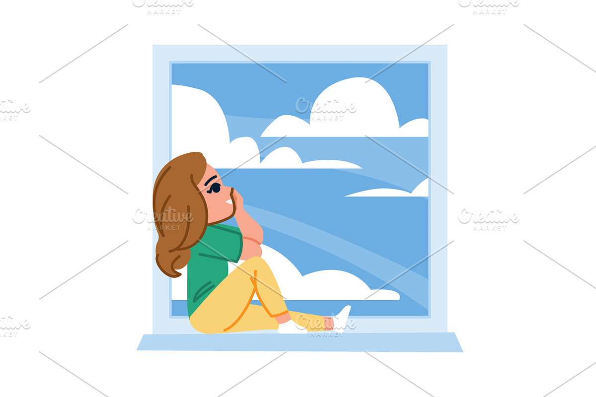 Young woman relaxing by window, an Illustration by pikepicture