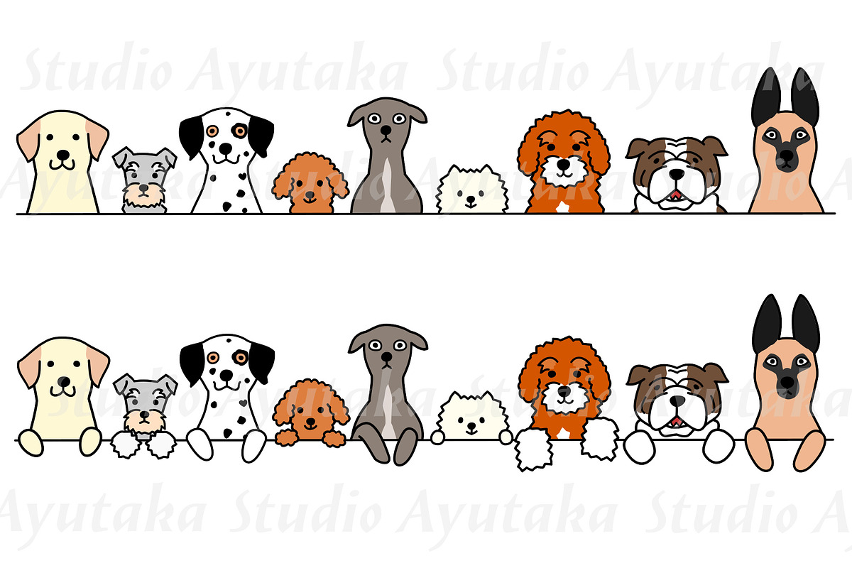 cartoon dogs sitting&peeking bundle, an Illustration by dogsinarow (Photo 2 of 3)