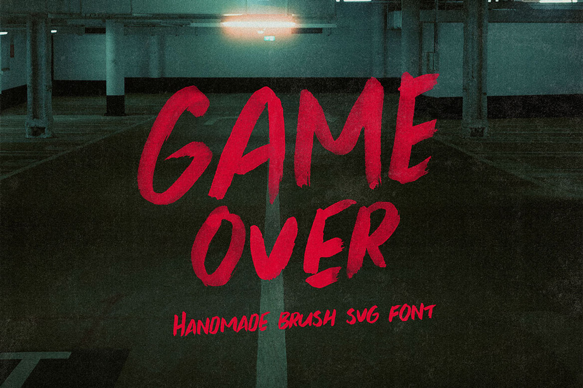 Game Over Brush & SVG Font, a Font by Cruzine (Photo 1 of 8)