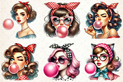 Retro Girl Blowing a Bubblegum Clipa, a Seasonal Illustration by Rose Art (Thumbnail 4 of 4)