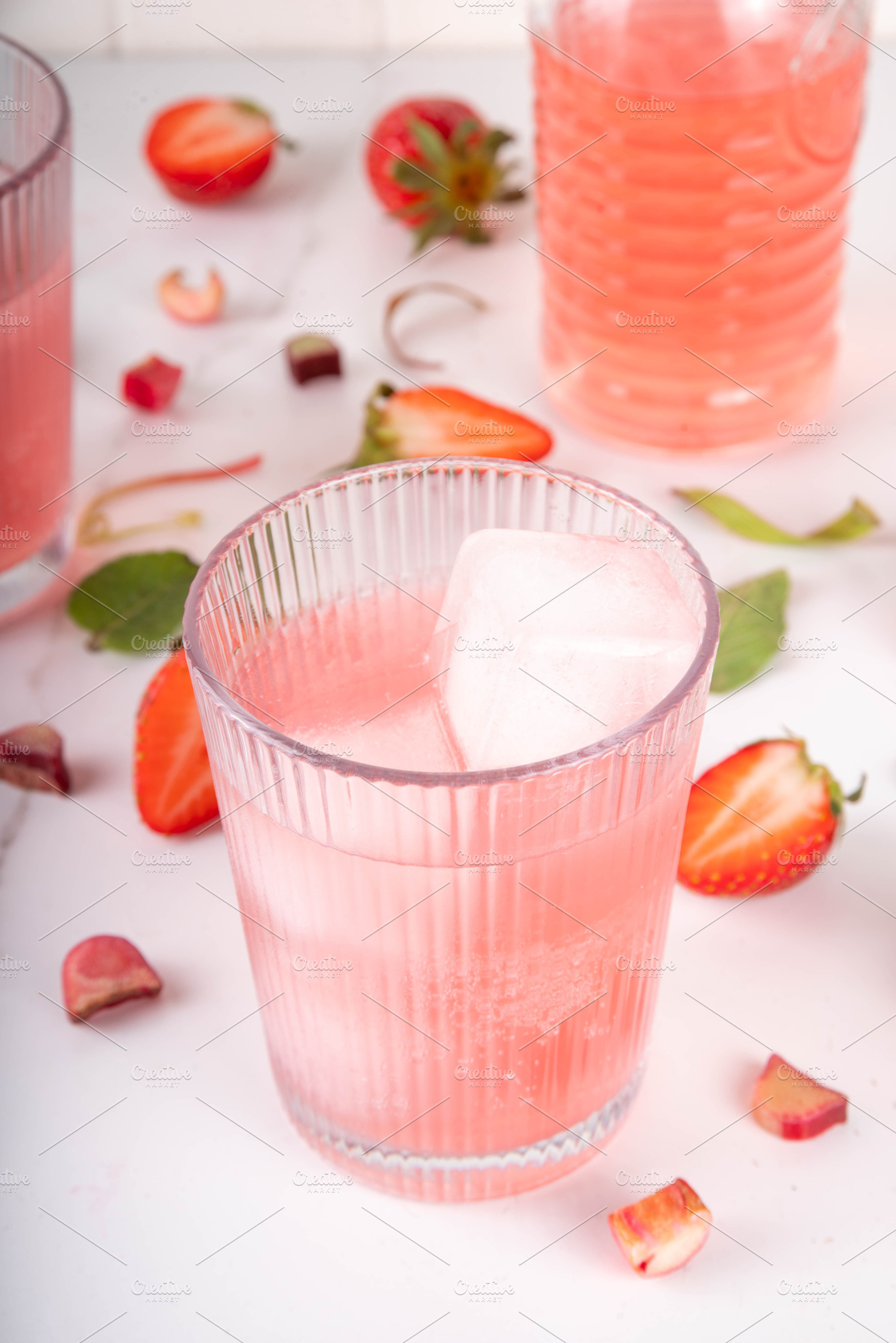 Strawberry Rhubarb lemonade, mojito or iced juice, a Food & Drink Photo by Rimma