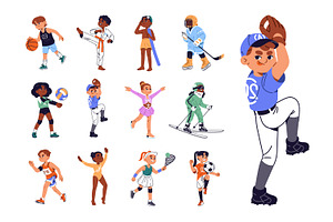 Children playign sports games set, a Person Illustration by PaperTrident