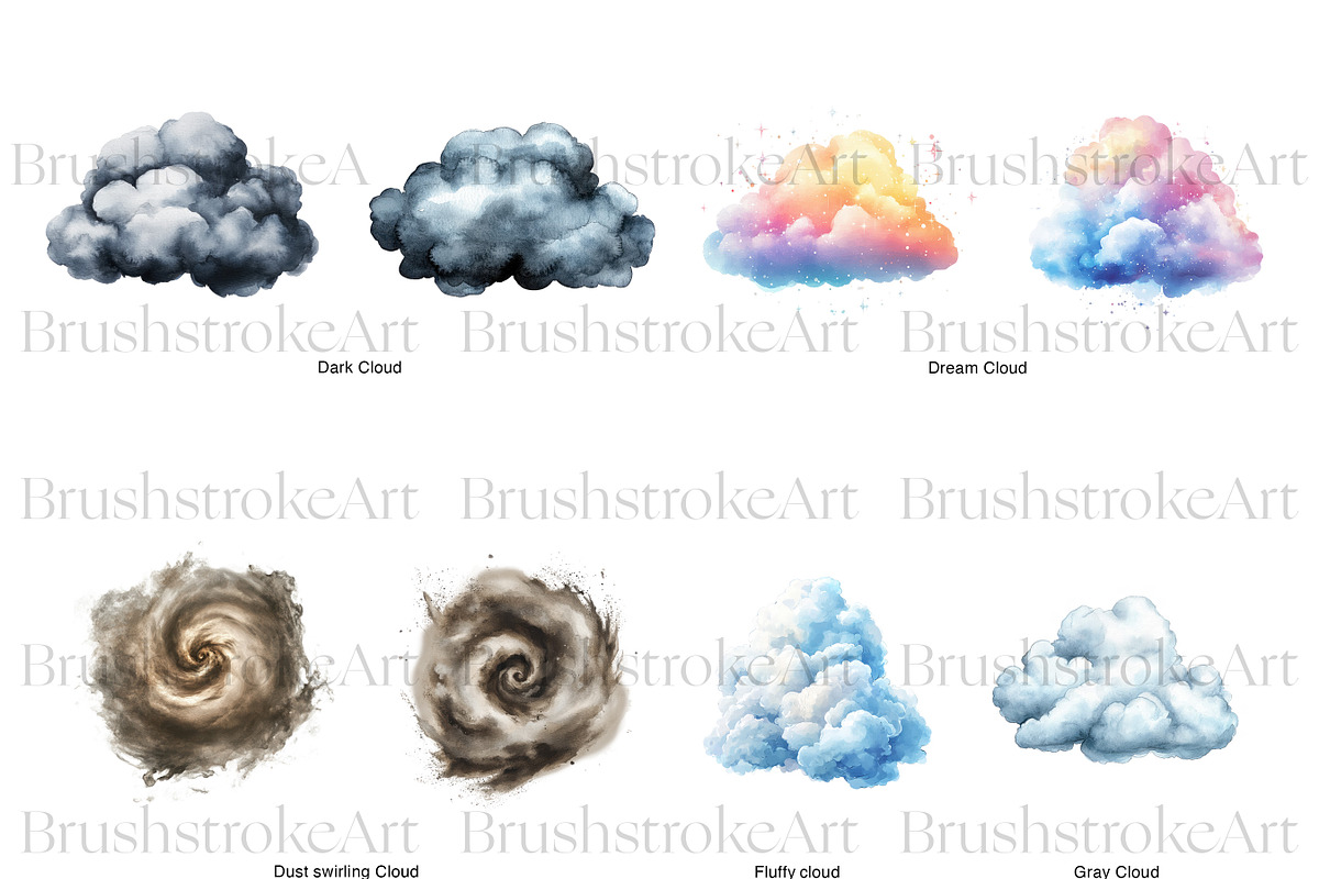 Watercolor Clouds Clipart, Cloud PNG, a Decorative Illustration by BrushstrokeArtGB (Photo 5 of 9)