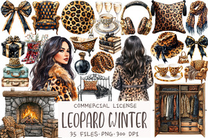Watercolor Leopard Winter Clipart, an Illustration by OK Design