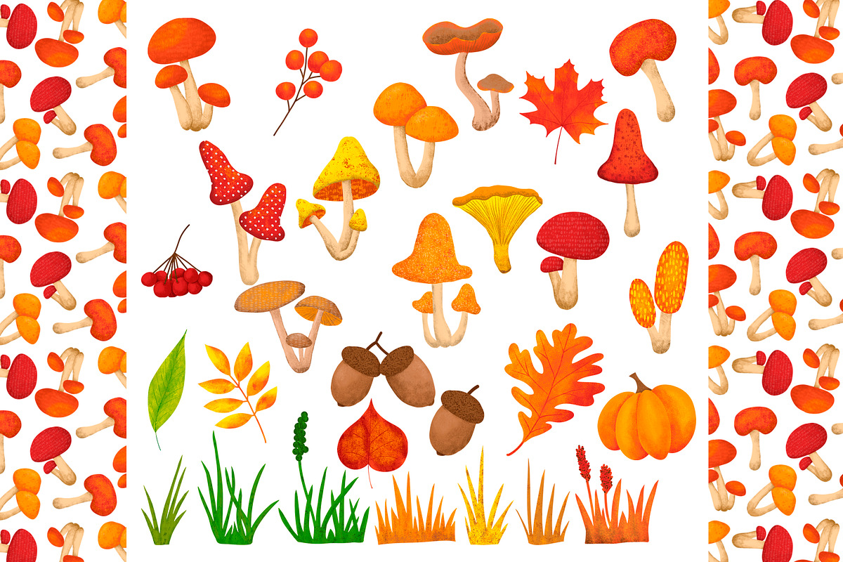 Fall Mushrooms Clipart and Patterns, a Pattern Graphic by Lagmar Design (Photo 9 of 14)