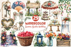 Summer Garden Wedding Clipart, an Illustration by Dream Creation